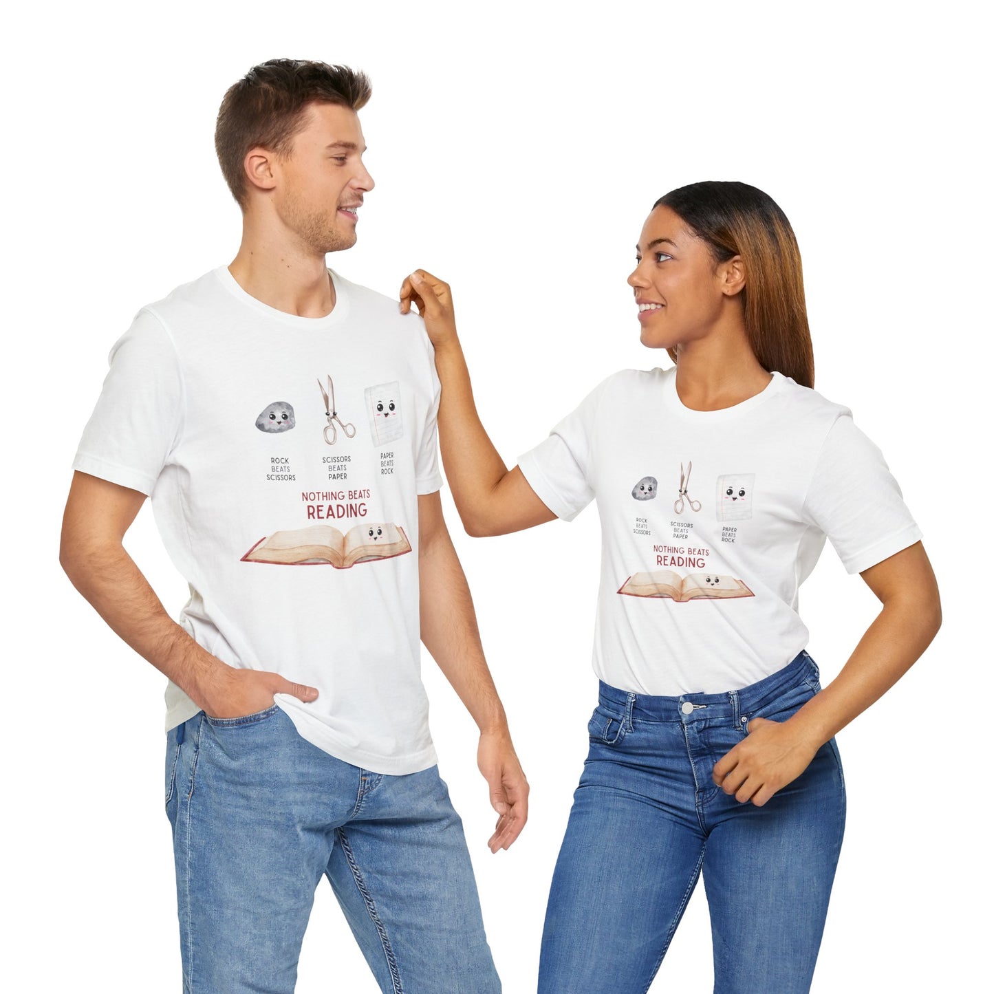 Nothing Beats Reading: Rock, Paper, Book Unisex Tee