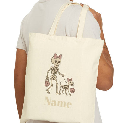 Pink Bow Halloween Friends Cotton Canvas Tote Bag - Personalizable