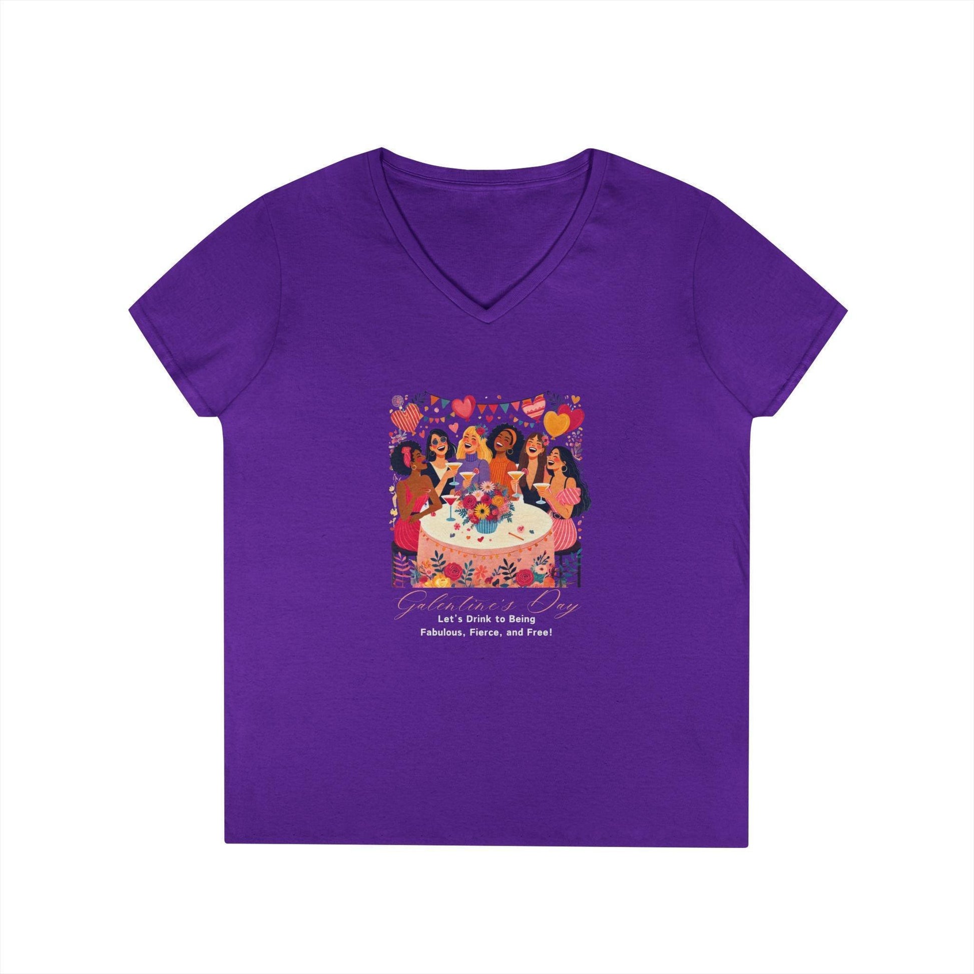 💖 Galentine's Day: Fabulous, Fierce & Free! 🥂 Ladies' V-Neck Tee ✨ Celebrate the power of female friendship! - Whippie's