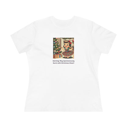Warning: May Spontaneously Burst with Christmas Cheer! - Women's Softstyle Tee - Whippie's