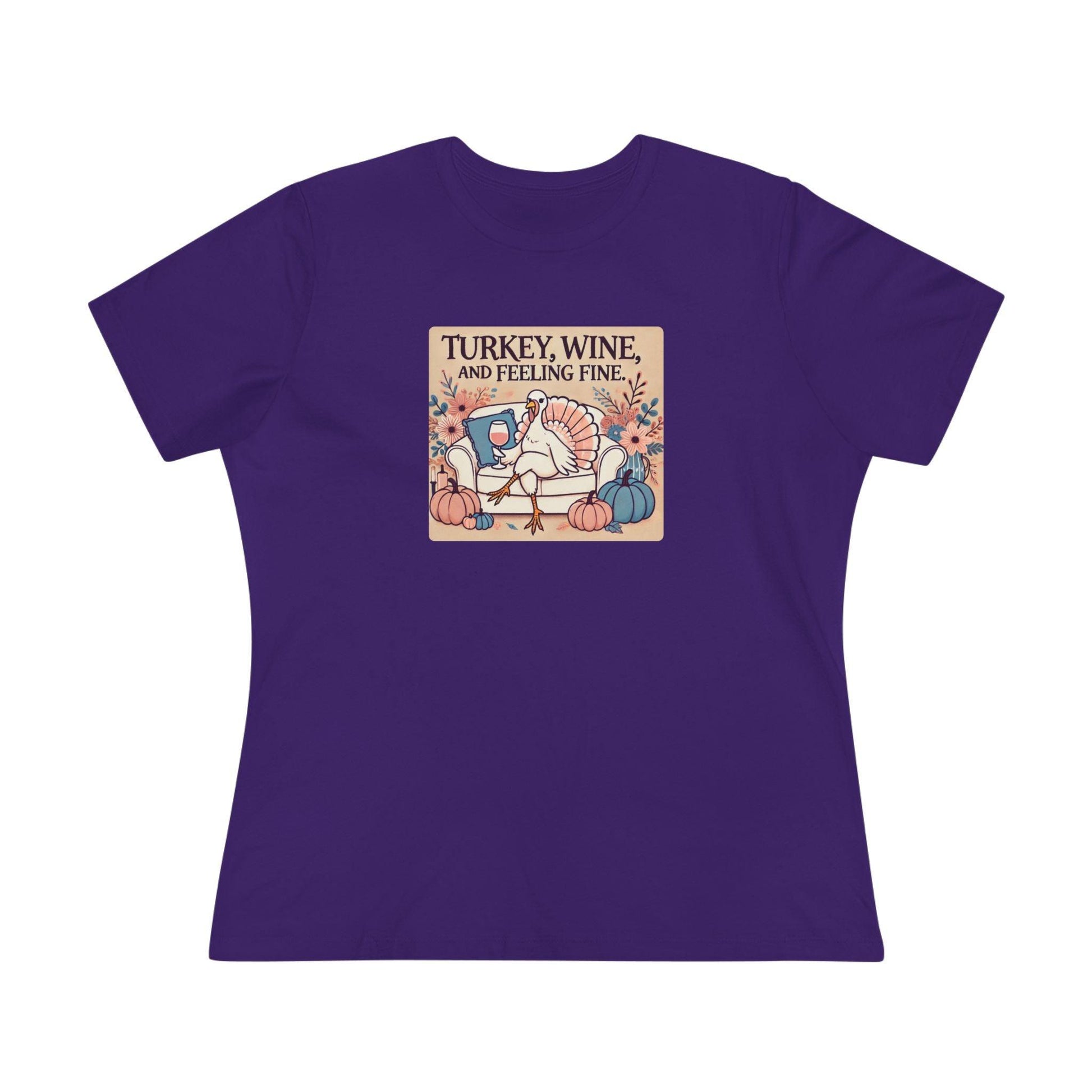 Turkey, Wine, Feeling Fine - Cheers to Thanksgiving! 🦃🍷 - Women's Softstyle Tee - Whippie's