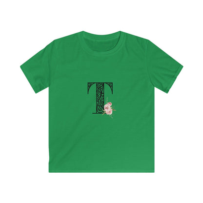 Floral Letters: Letter T - Kids Softstyle Tee - Whippie's