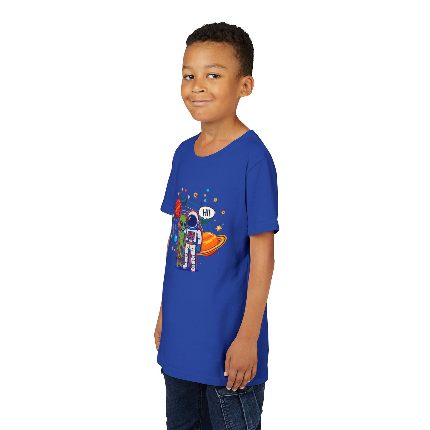 Greetings from Outerspace: Friendly Alien & Astronaut Youth Tee