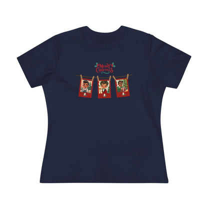 Merry Christmas - Photo Banner - Darker Skin Tone - Women's Softstyle Tee - Whippie's