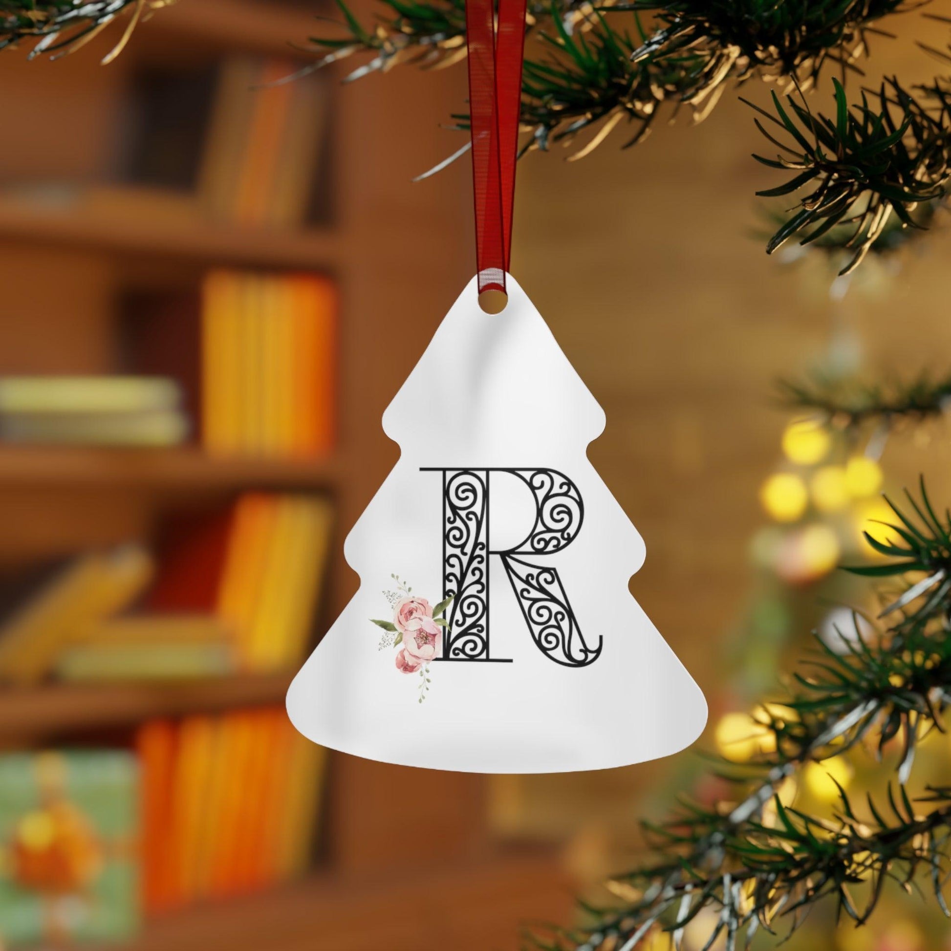 Floral Letters: Letter R - Metal Christmas Ornament - Whippie's
