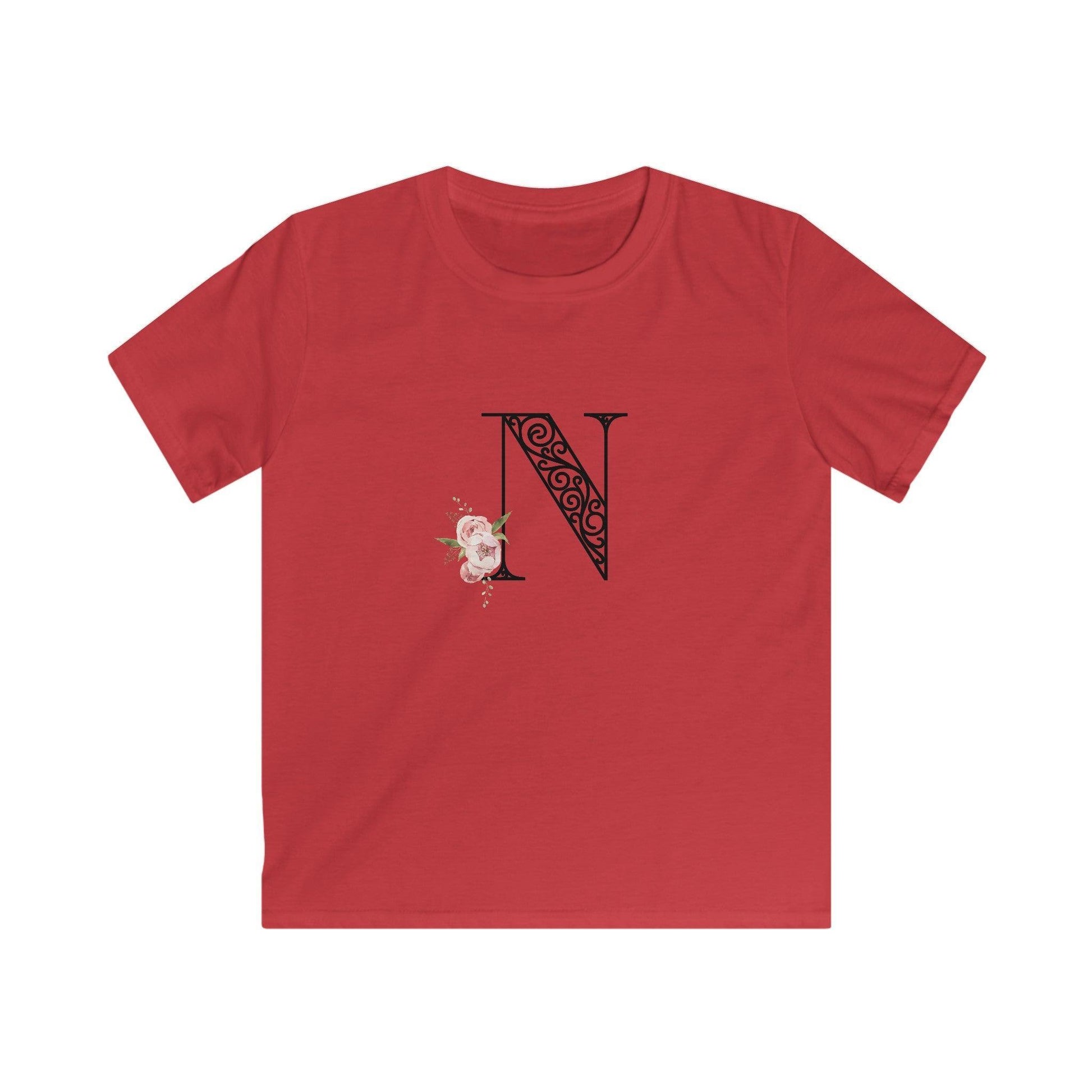 Floral Letters: Letter N - Kids Softstyle Tee - Whippie's