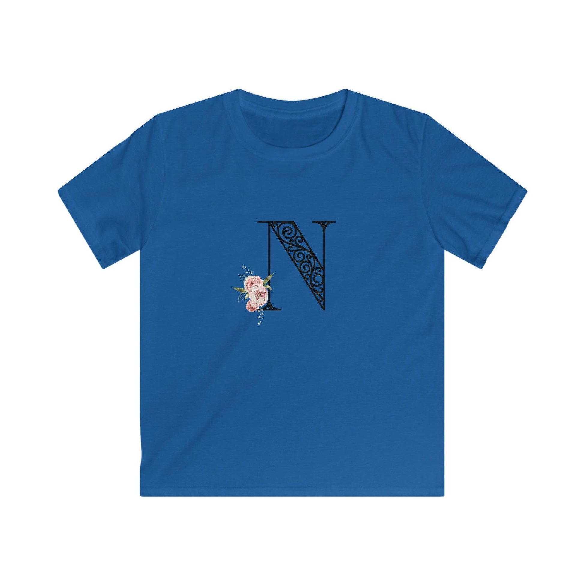 Floral Letters: Letter N - Kids Softstyle Tee - Whippie's