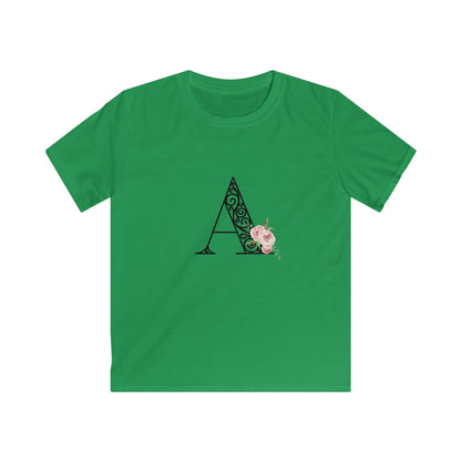 Floral Letters: Letter A - Kids Softstyle Tee - Whippie's