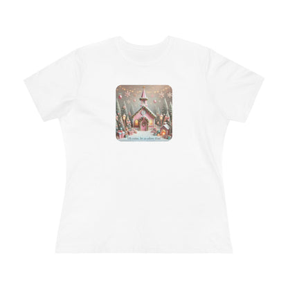 💖🏡 Pink Christmas Village - Oh Come, Let Us Adore Him ✨🎄 - Women's Softstyle Tee - Whippie's