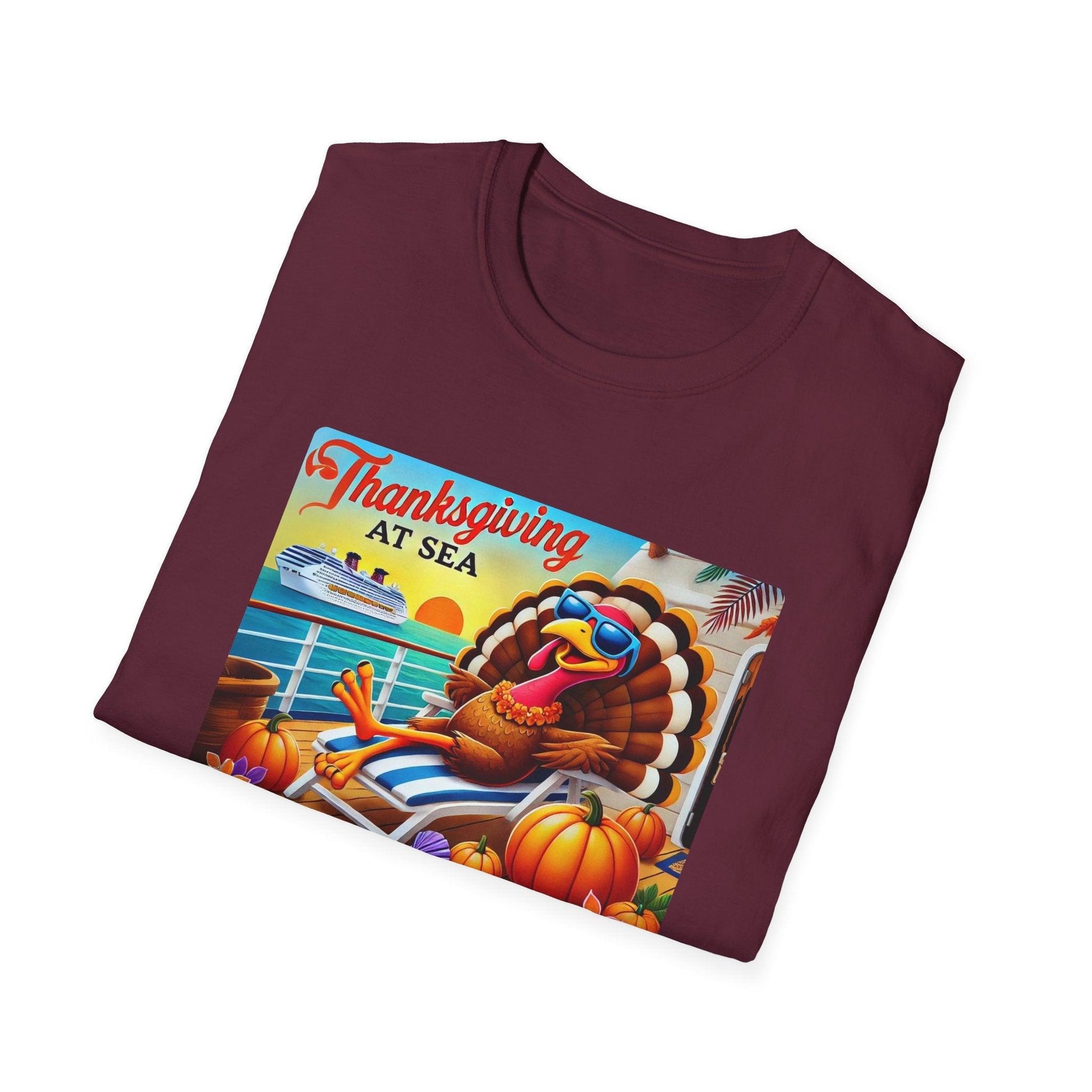 Turkey on Vacation - Gobble 'til You Wobble on the Open Seas! 🦃🚢 Unisex T-Shirt 🍂 - Whippie's