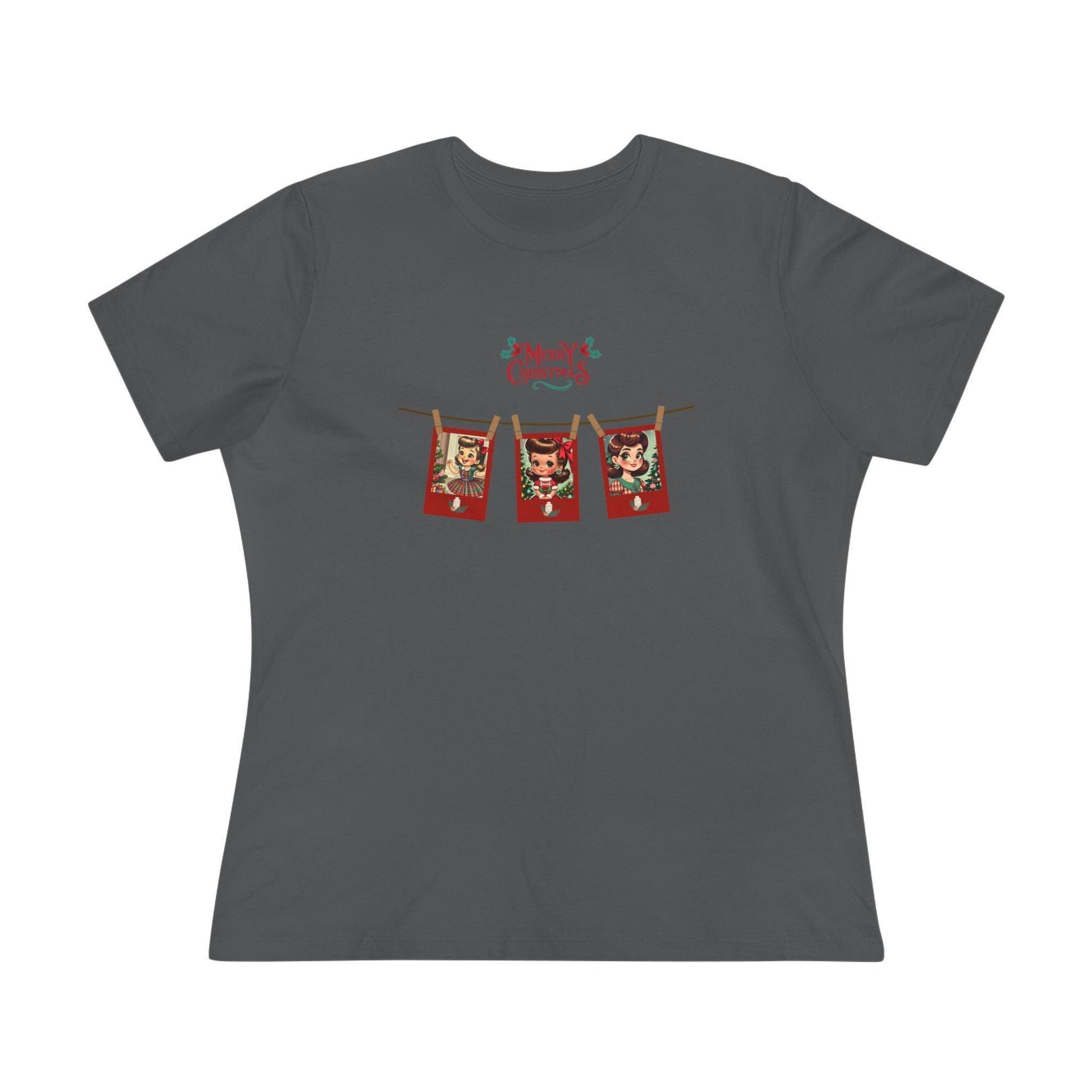 Merry Christmas - Photo Banner - Brunette Girls - Women's Softstyle Tee - Whippie's