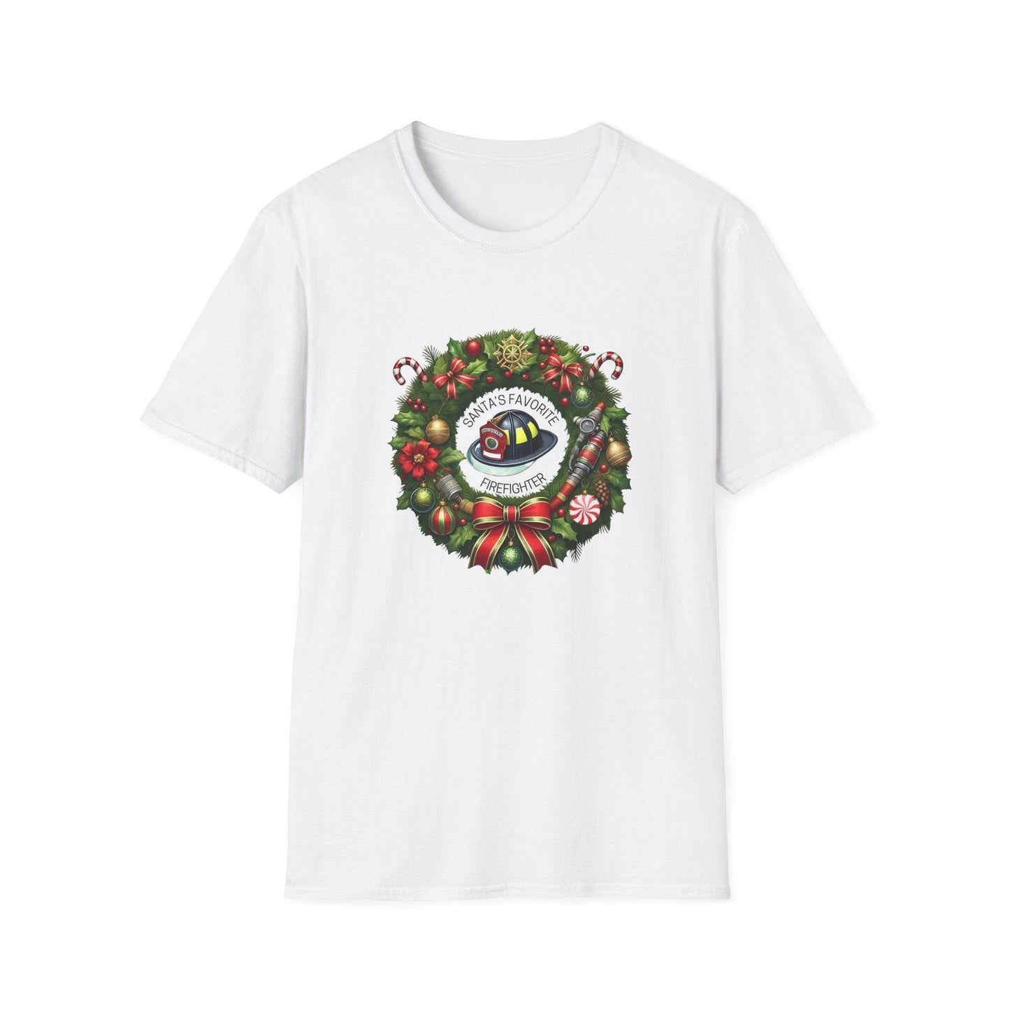 Santa's Favorite Firefighter - Wreath - Unisex Tee 🔥🎅 - Whippie's