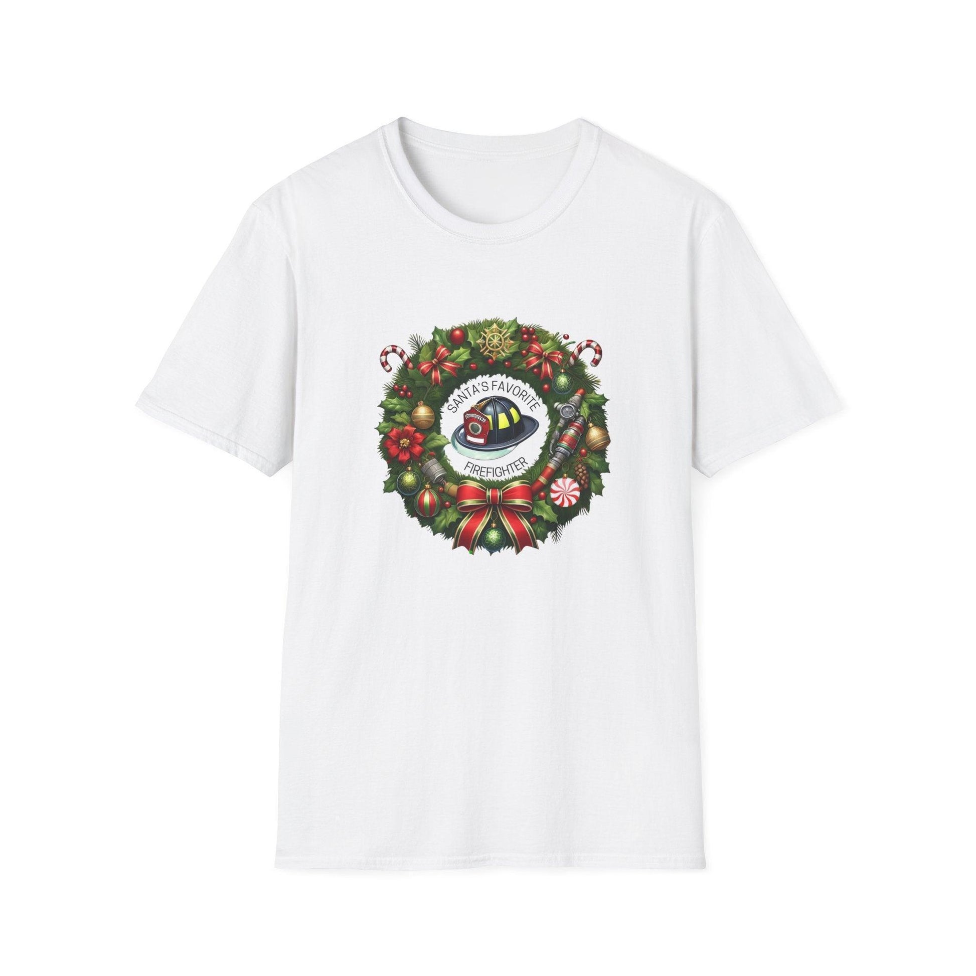 Santa's Favorite Firefighter - Wreath - Unisex Tee 🔥🎅 - Whippie's