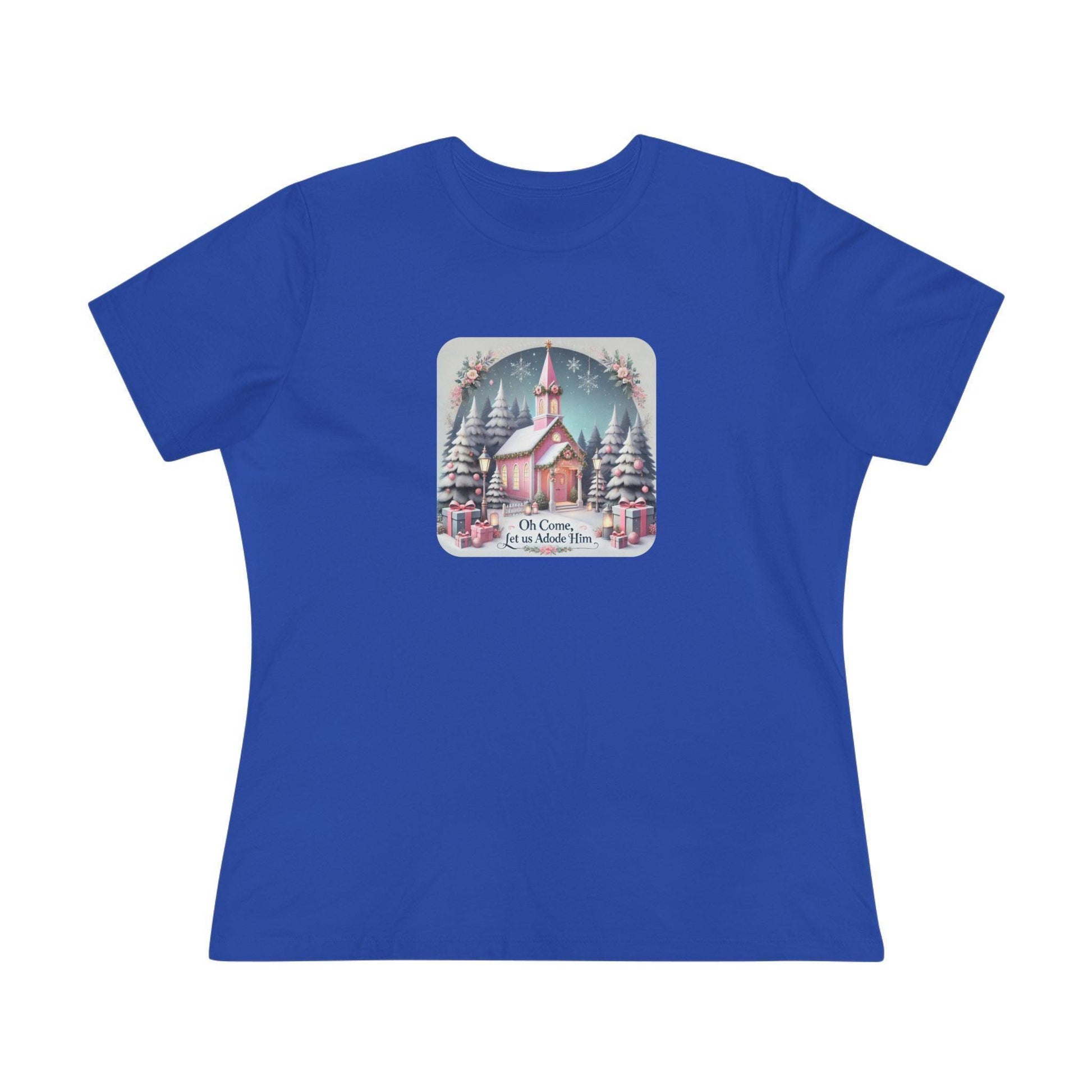 💖⛪ Pink Church - Oh Come, Let Us Adore Him ❄️🎁 - Women's Softstyle Tee - Whippie's
