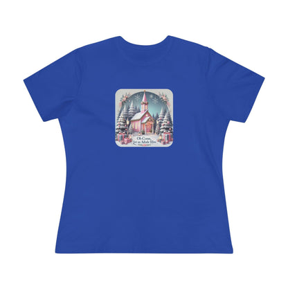💖⛪ Pink Church - Oh Come, Let Us Adore Him ❄️🎁 - Women's Softstyle Tee - Whippie's