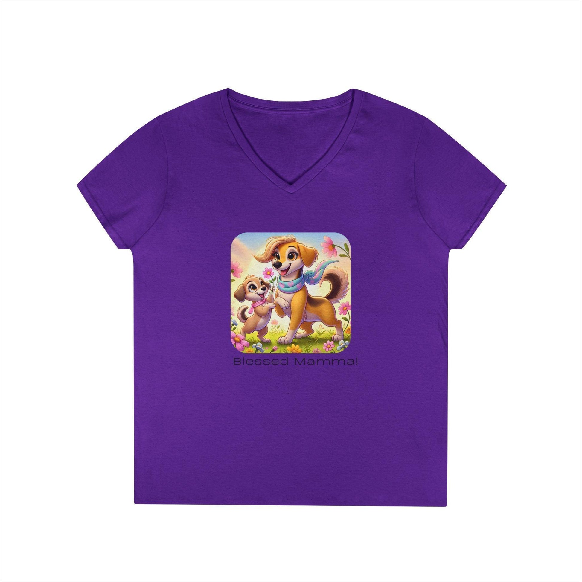 Blessed Mamma - Dog and Puppy 🐶💐 Ladies' V-Neck Tee 💖 - Whippie's