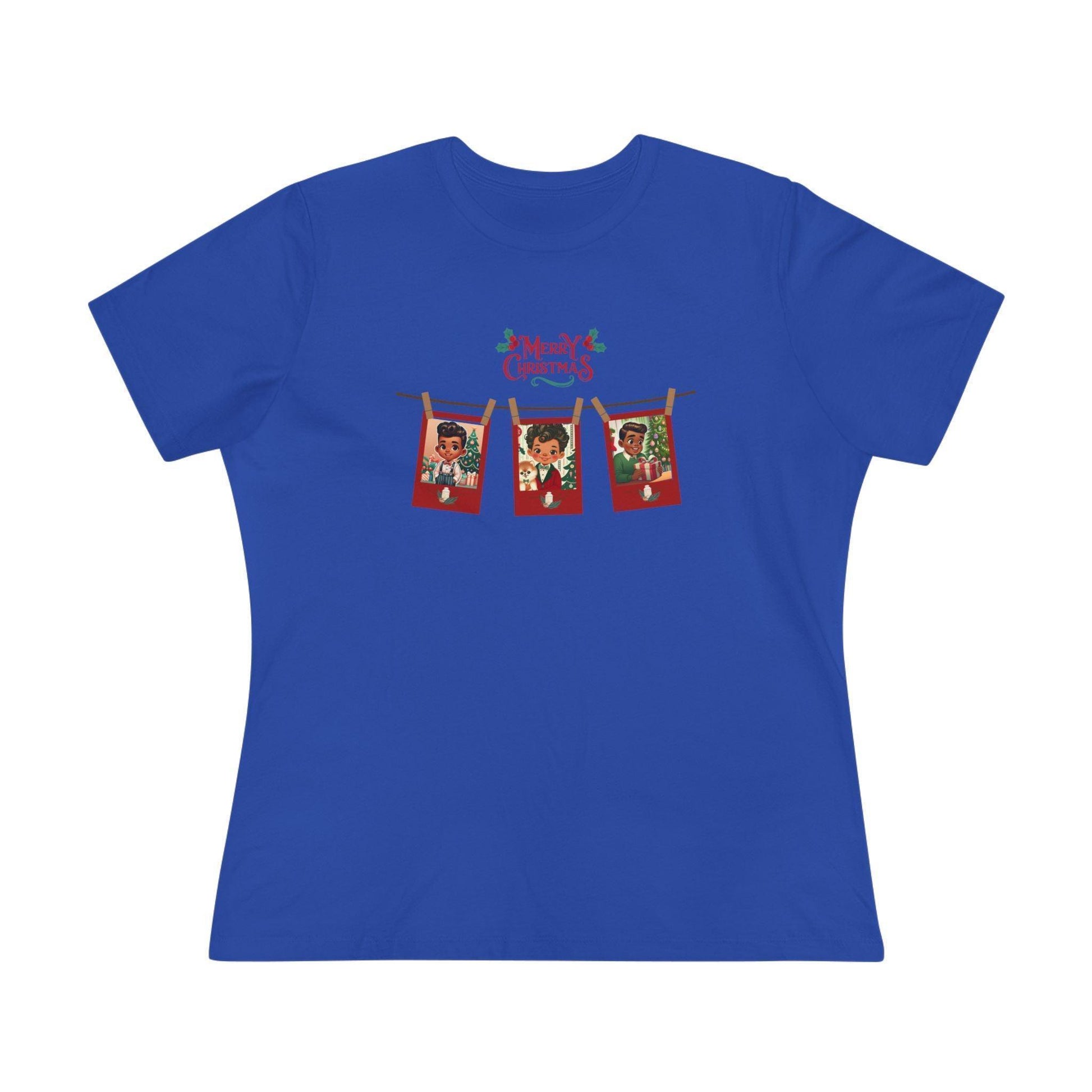Merry Christmas - Photo Banner - Darker Skin Tone - Women's Softstyle Tee - Whippie's