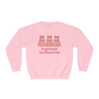 In October We Wear Pink: Cute Ghost Unisex Crewneck Sweatshirt - Whippie's