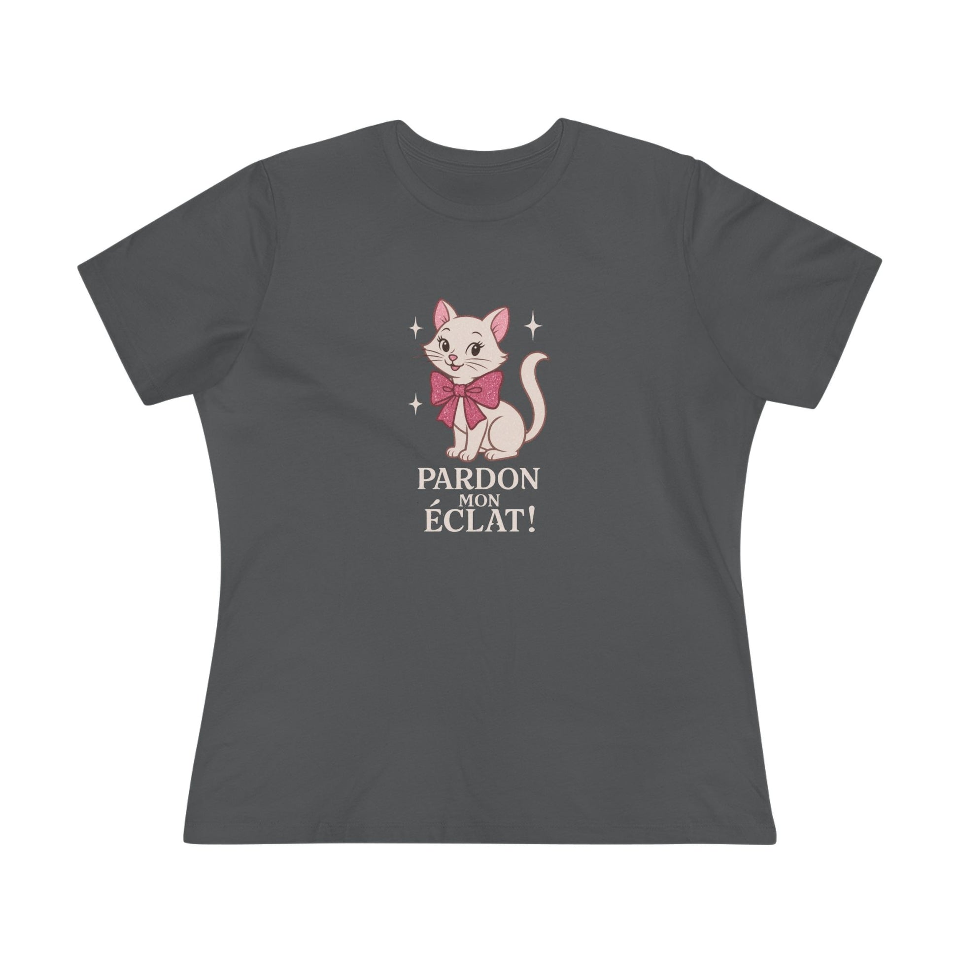 Pardon Mon Éclat White Sparkly Cat with Pink Bow Women's Tee - Whippie's