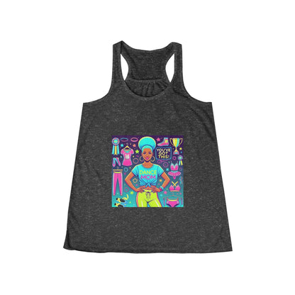Dance Mom: You've Got This - Darker Skin Tone Mom - Blue Hair - Women's Flowy Racerback Tank - Whippie's