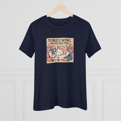 Turkey, Wine, Feeling Fine - Cheers to Thanksgiving! 🦃🍷 - Women's Softstyle Tee - Whippie's