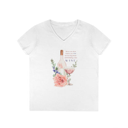 🍷 Roses Are Red... I'm Drinking Wine! 🌹 Ladies' V-Neck Tee - Relax, unwind, and enjoy the finer things.