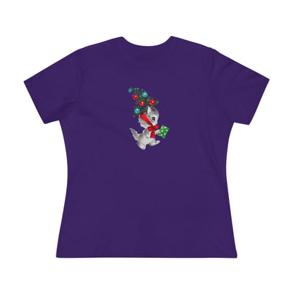 Kittie with Christmas Tree Hat and Card - Women's Softstyle Tee - Whippie's