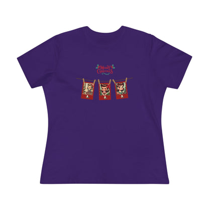 Merry Christmas - Photo Banner - Brunette Girls - Women's Softstyle Tee - Whippie's