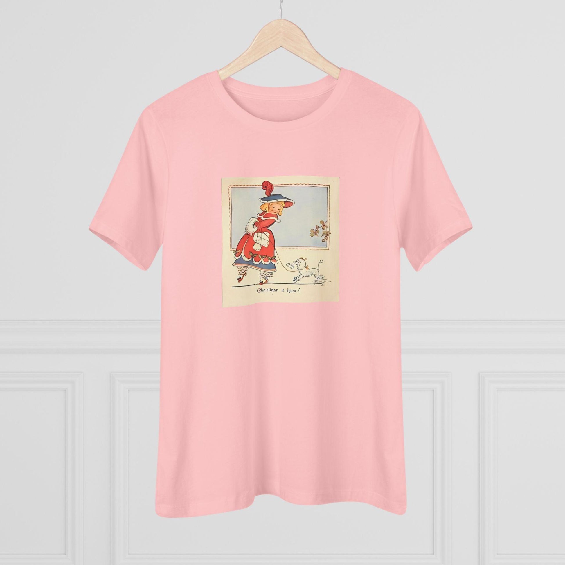 Christmas is Here - Vintage Girl with Poodle - Women's Softstyle Tee - Whippie's