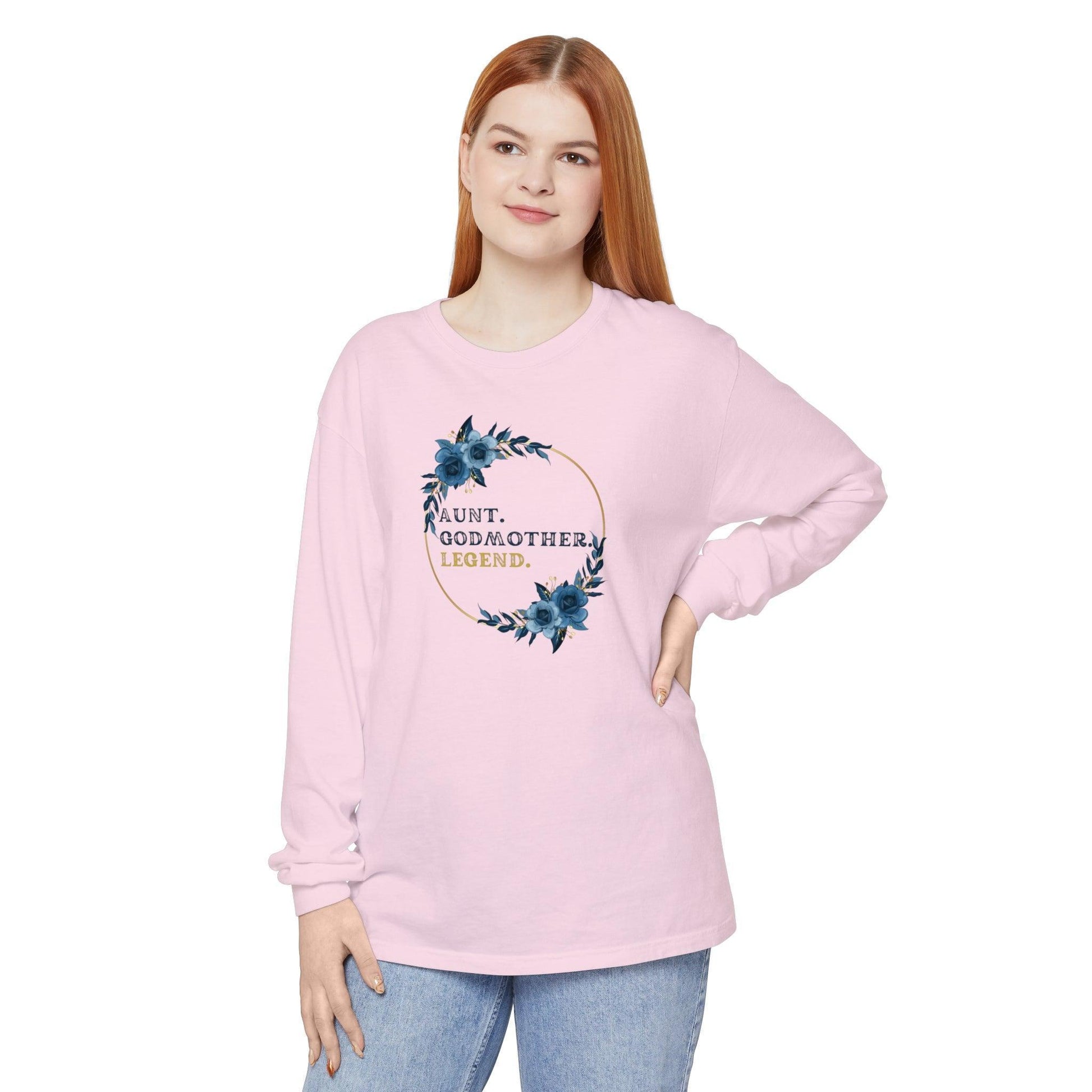 💐 Aunt. Godmother. Legend. Unisex Garment-Dyed Long Sleeve T-Shirt 👑 - Whippie's