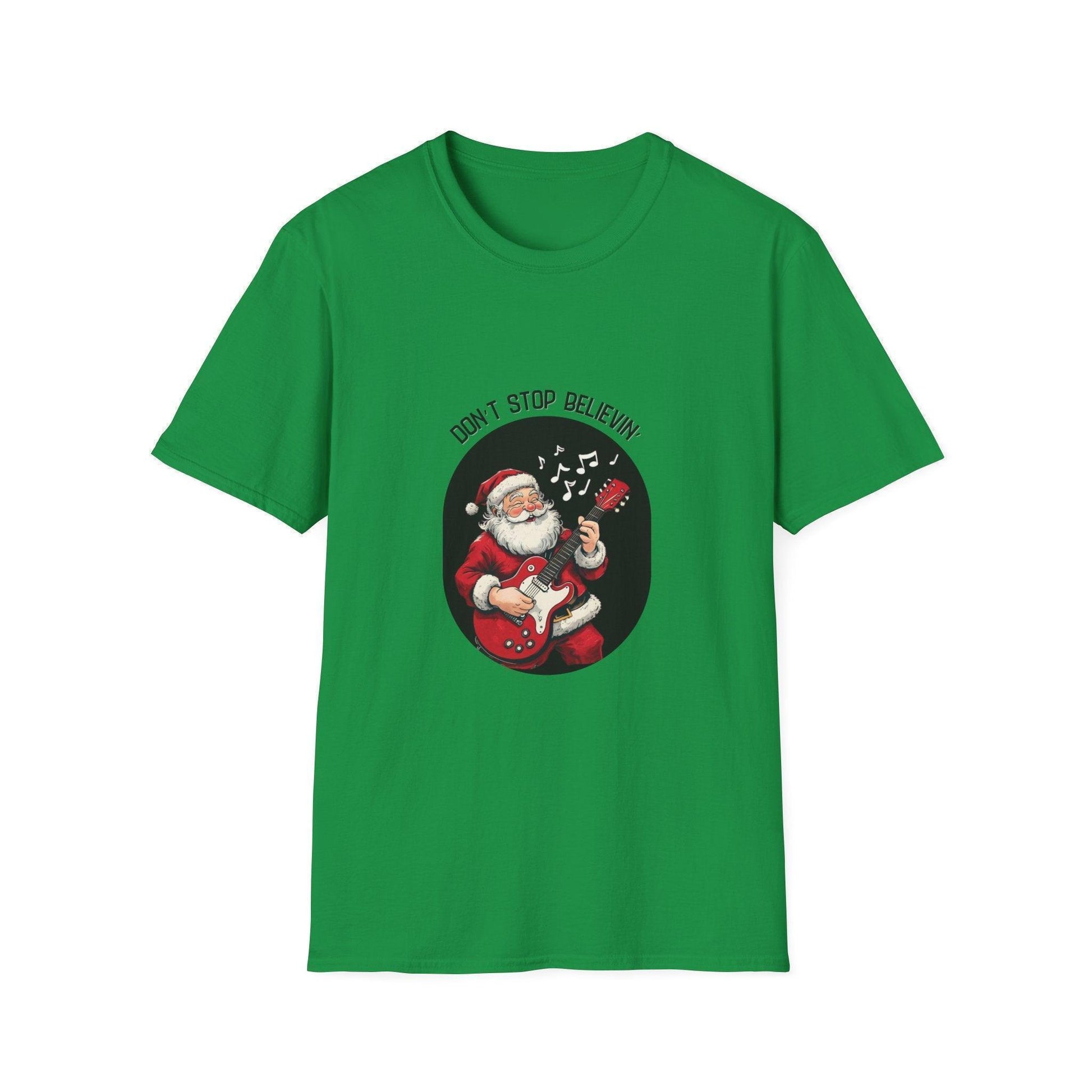 Don't Stop Believin': Santa's Rockin' Christmas Cheer! 🎅🎸🎄 - Unisex Softstyle T-shirt - Whippie's