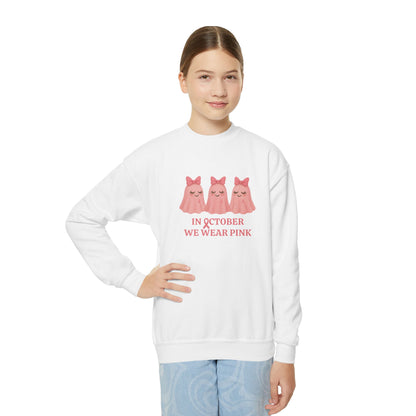In October We Wear Pink: Cute Ghost Youth Crewneck - Whippie's