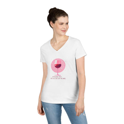 💖 I'm Feeling Tipsy... Must Be Love (or the Wine) 🍷 Ladies' V-Neck Tee ✨ Celebrate love and wine! - Whippie's