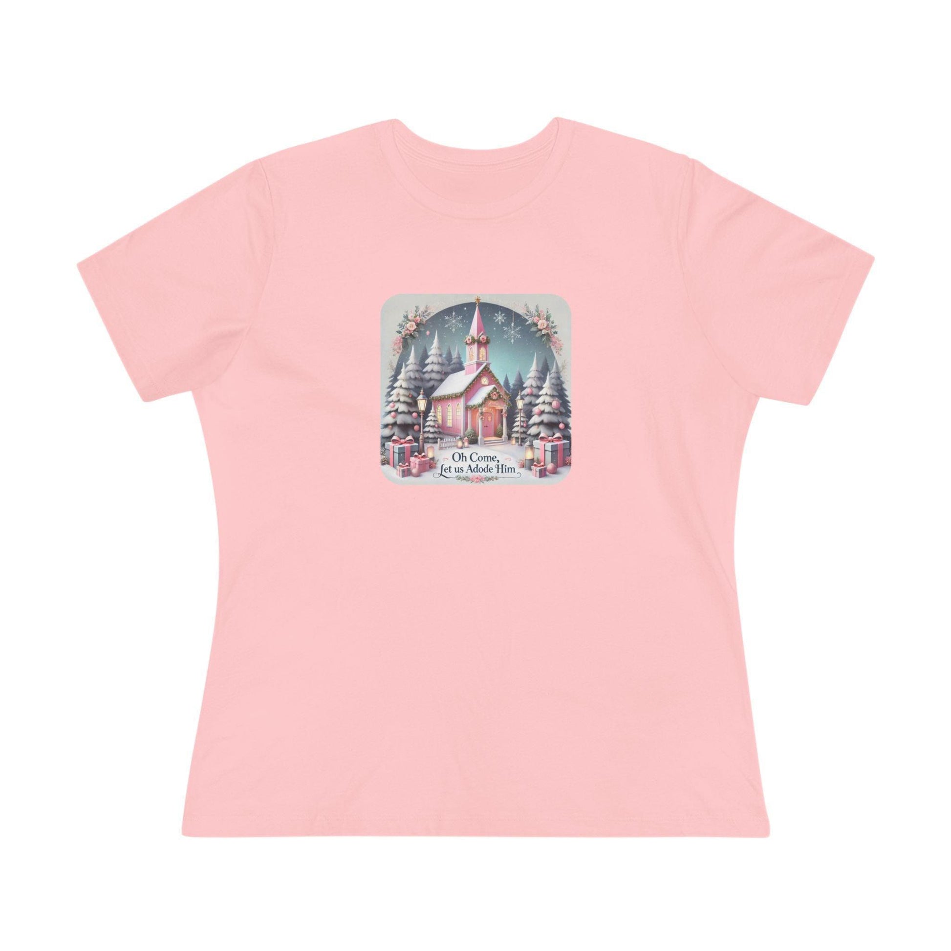 💖⛪ Pink Church - Oh Come, Let Us Adore Him ❄️🎁 - Women's Softstyle Tee - Whippie's