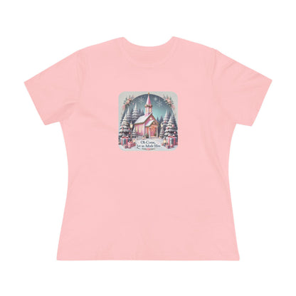 💖⛪ Pink Church - Oh Come, Let Us Adore Him ❄️🎁 - Women's Softstyle Tee - Whippie's