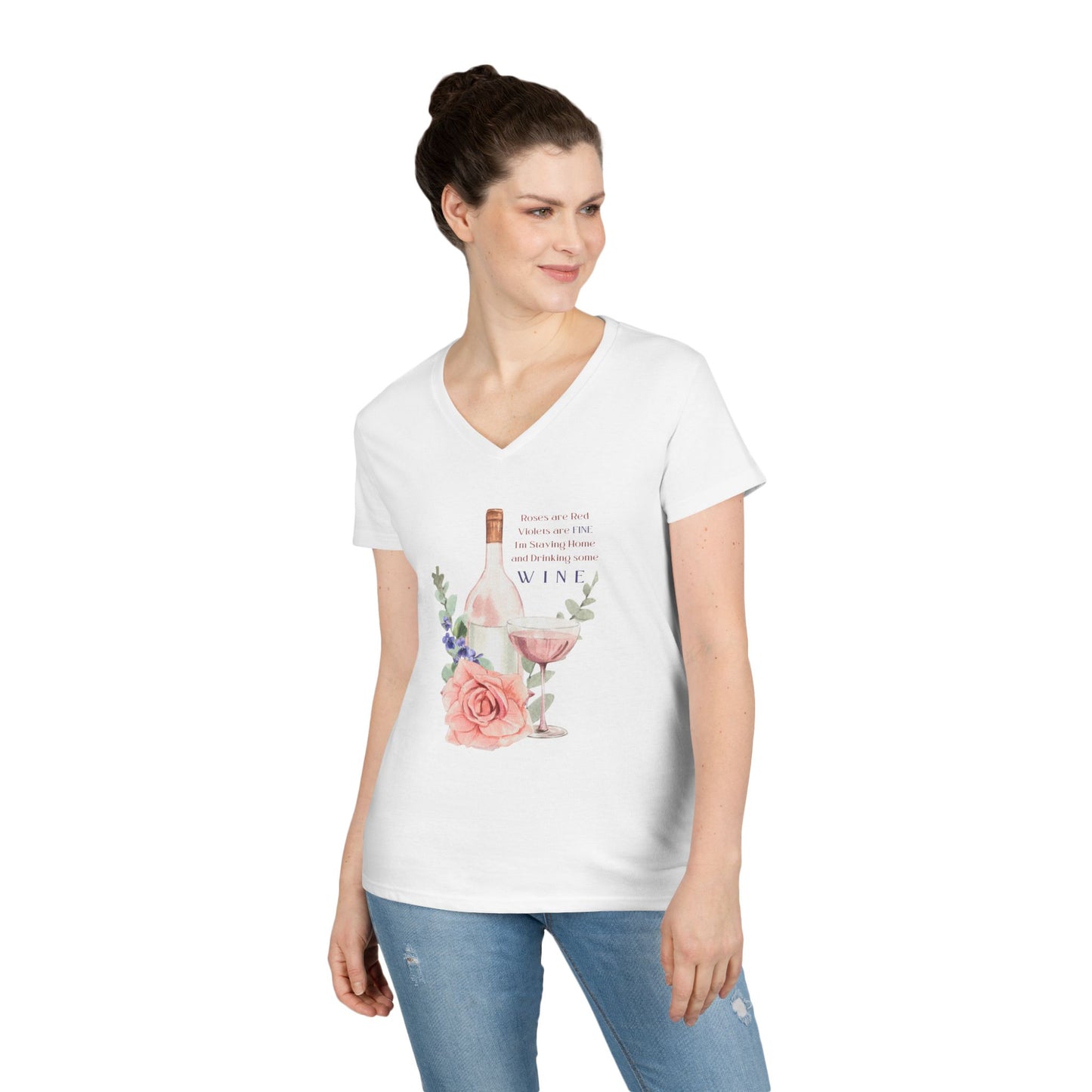 🍷 Roses Are Red... I'm Drinking Wine! 🌹 Ladies' V-Neck Tee - Relax, unwind, and enjoy the finer things.