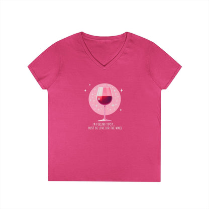 💖 I'm Feeling Tipsy... Must Be Love (or the Wine) 🍷 Ladies' V-Neck Tee ✨ Celebrate love and wine! - Whippie's