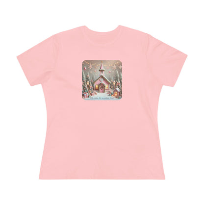 💖🏡 Pink Christmas Village - Oh Come, Let Us Adore Him ✨🎄 - Women's Softstyle Tee - Whippie's