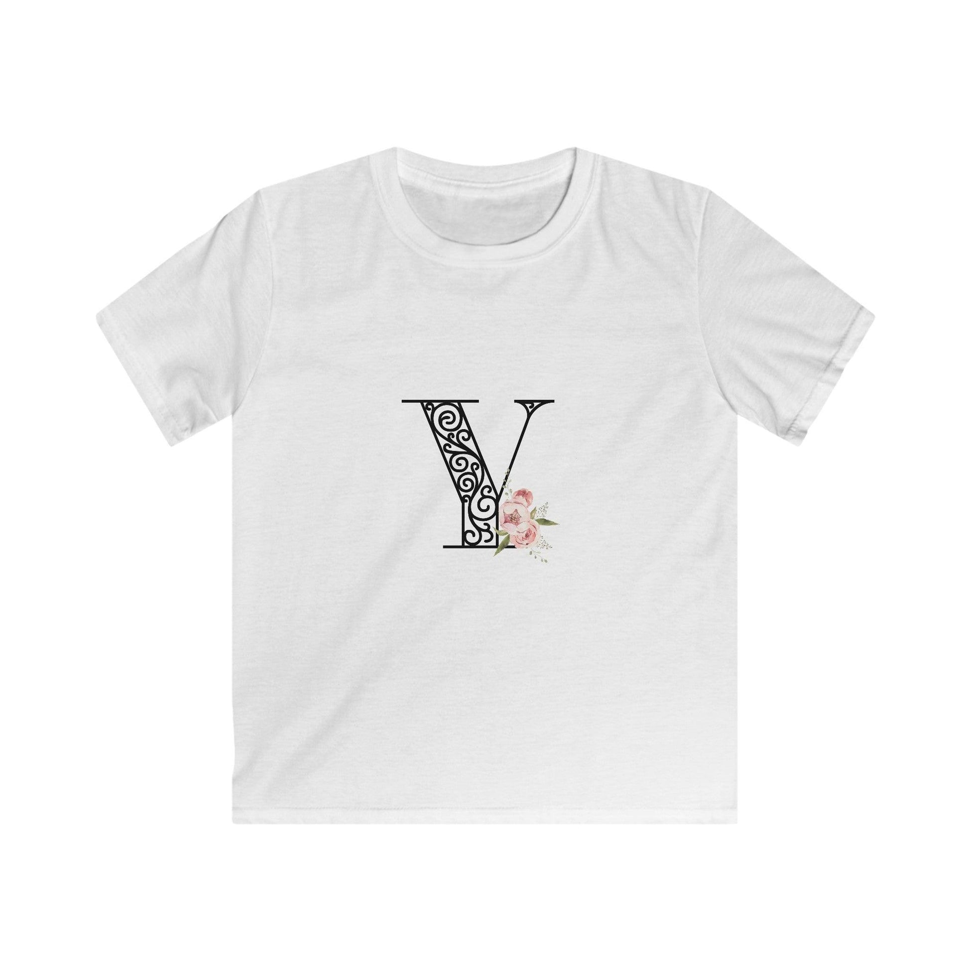 Floral Letters: Letter Y - Kids Softstyle Tee - Whippie's