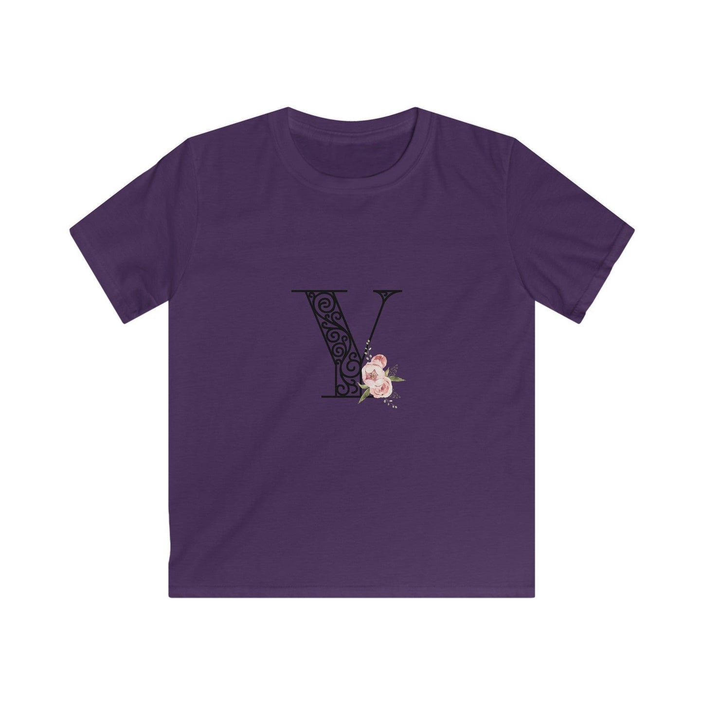 Floral Letters: Letter Y - Kids Softstyle Tee - Whippie's