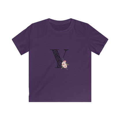 Floral Letters: Letter Y - Kids Softstyle Tee - Whippie's