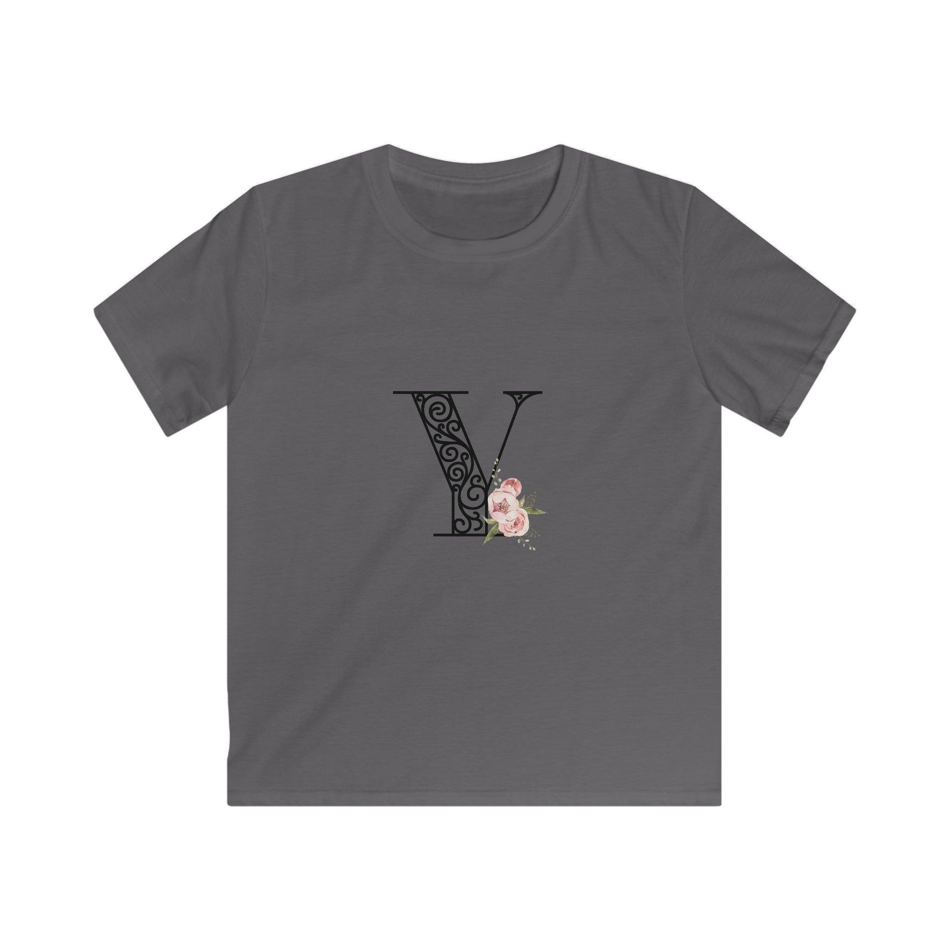 Floral Letters: Letter Y - Kids Softstyle Tee - Whippie's