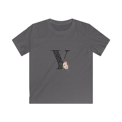 Floral Letters: Letter Y - Kids Softstyle Tee - Whippie's