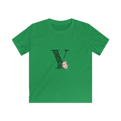 Floral Letters: Letter Y - Kids Softstyle Tee - Whippie's