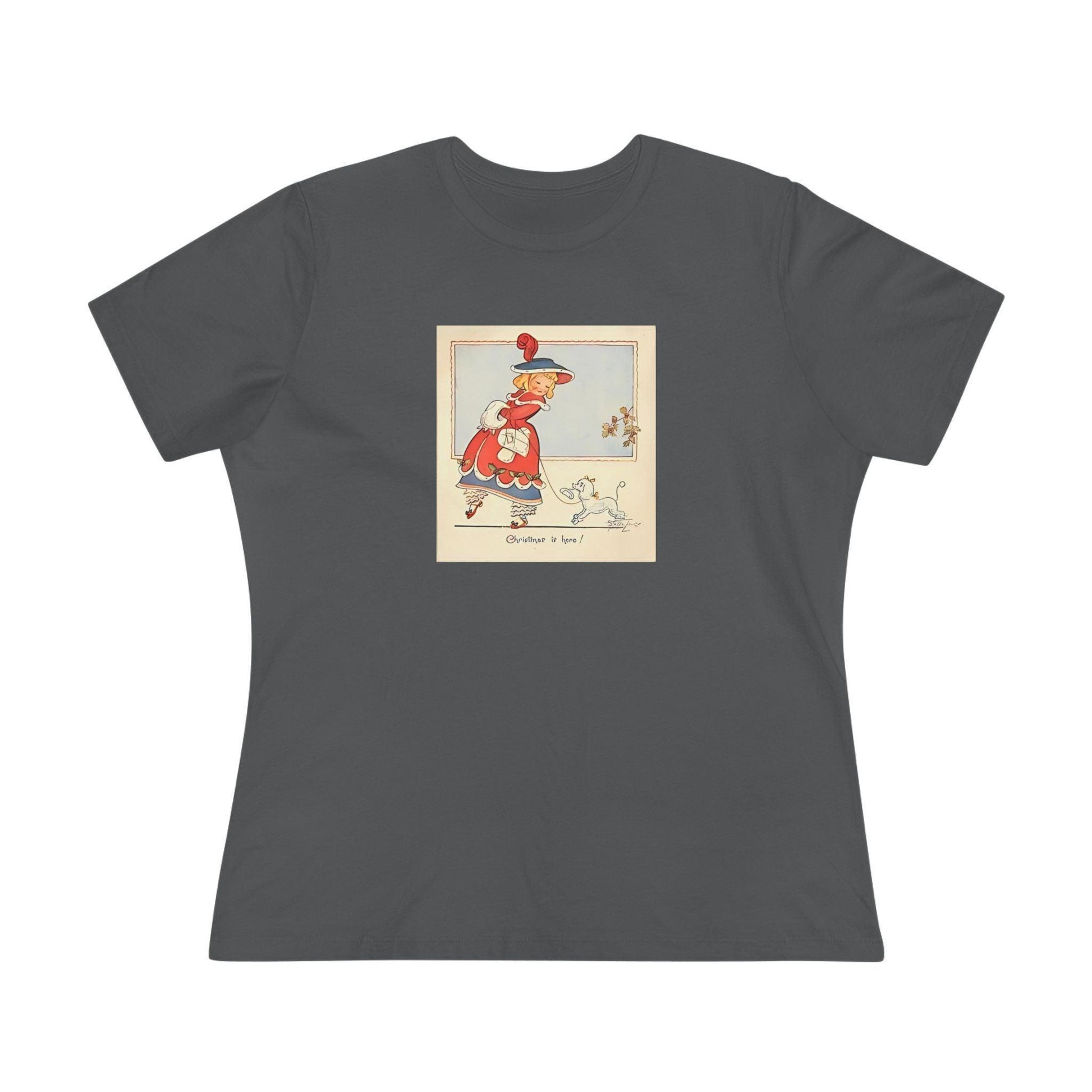 Christmas is Here - Vintage Girl with Poodle - Women's Softstyle Tee - Whippie's