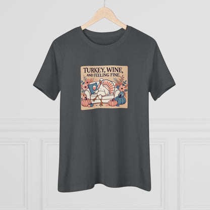 Turkey, Wine, Feeling Fine - Cheers to Thanksgiving! 🦃🍷 - Women's Softstyle Tee - Whippie's