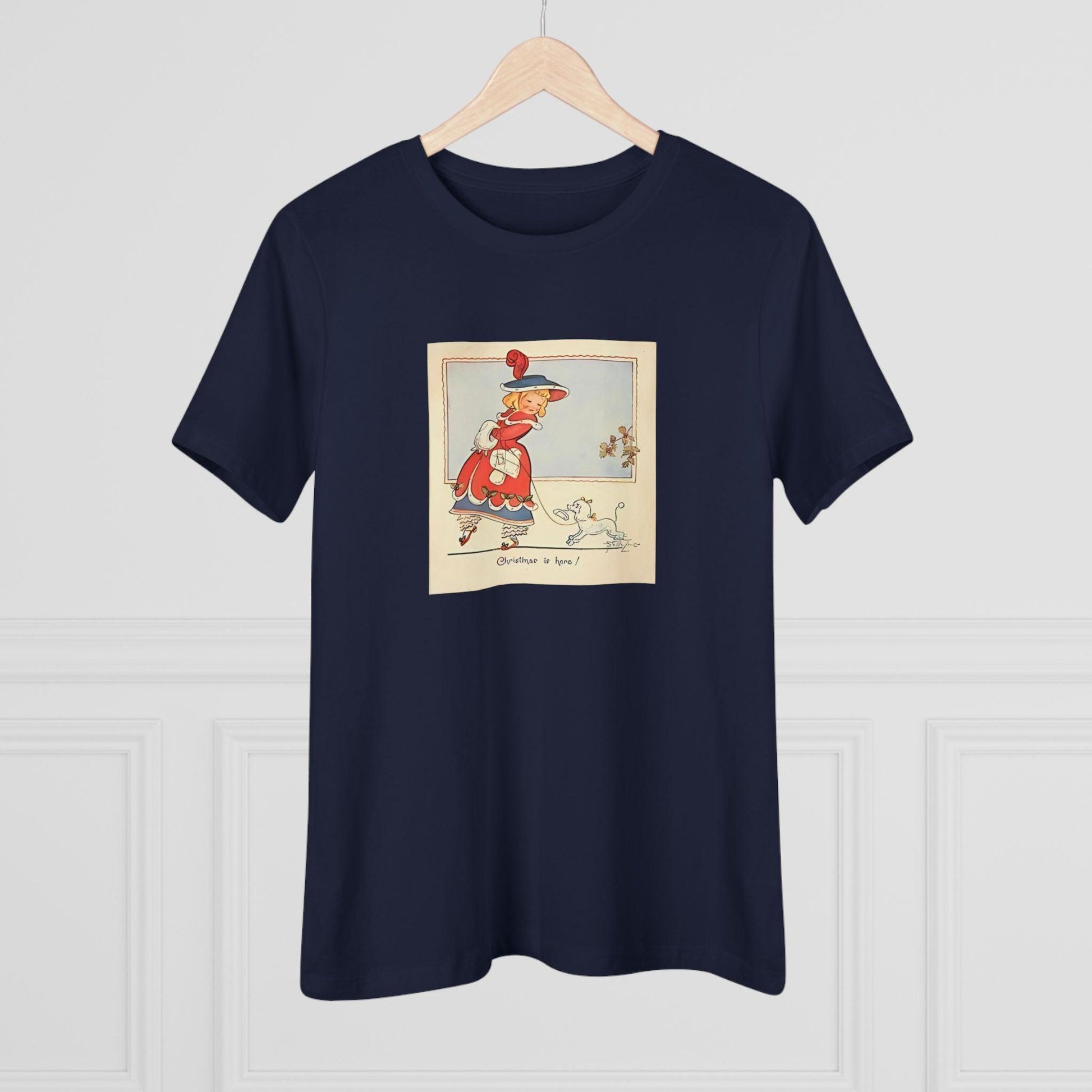 Christmas is Here - Vintage Girl with Poodle - Women's Softstyle Tee - Whippie's