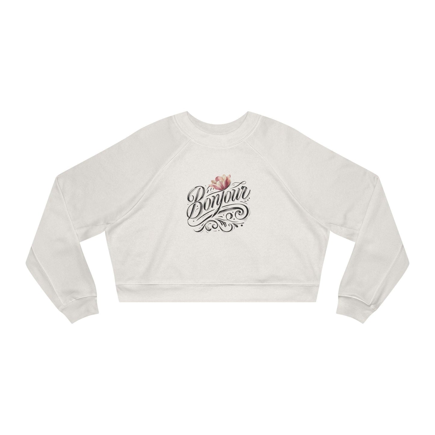 Bonjour! Cropped Fleece Pullover 🌷✨ Women's Cozy Sweatshirt 💖 - Whippie's
