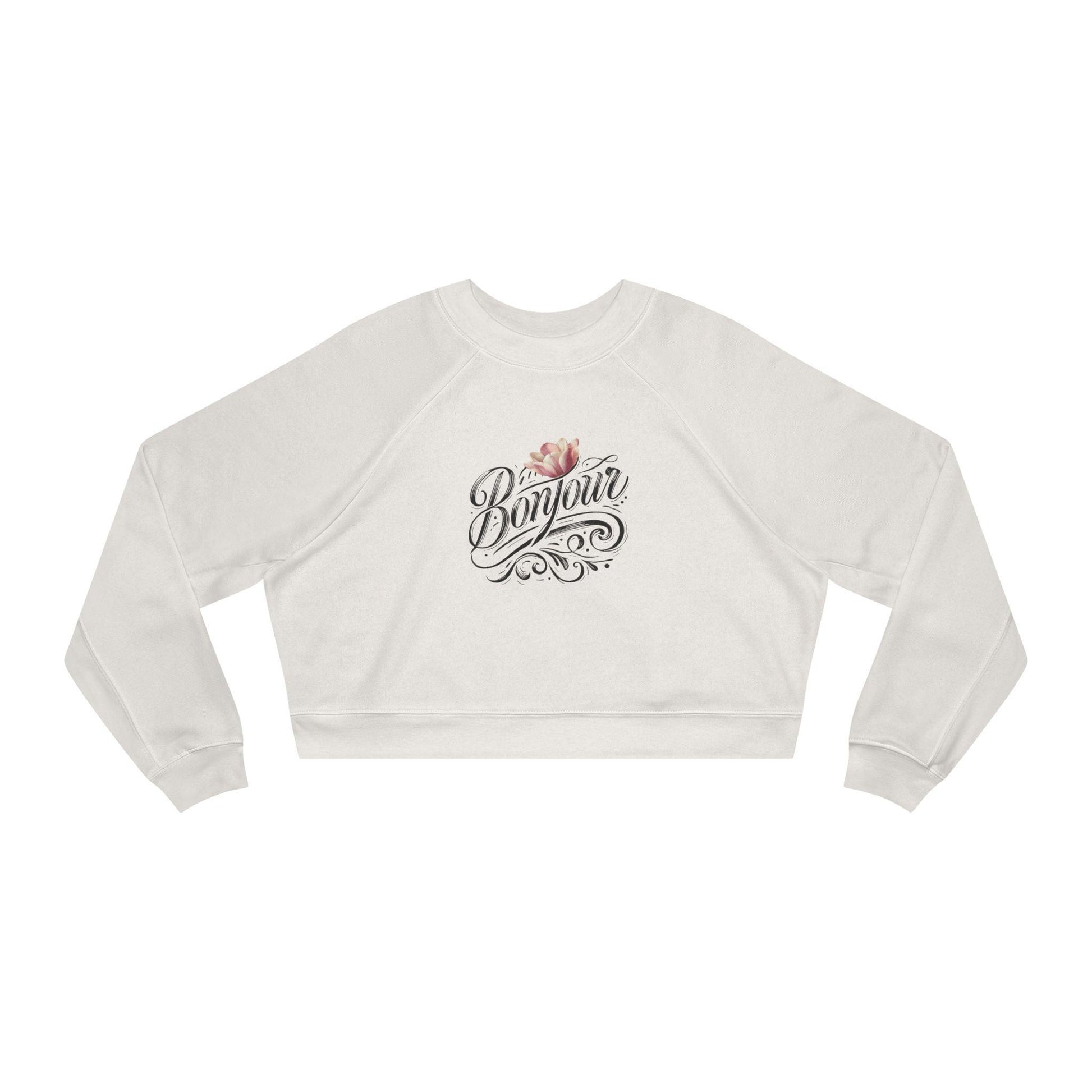 Bonjour! Cropped Fleece Pullover 🌷✨ Women's Cozy Sweatshirt 💖 - Whippie's