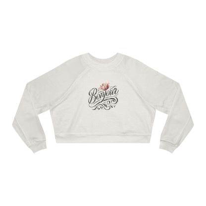 Bonjour! Cropped Fleece Pullover 🌷✨ Women's Cozy Sweatshirt 💖 - Whippie's